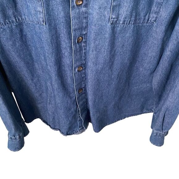 Vintage Open Trails Blue Denim Button-Up Shirt 100% Cotton in Men's Size XL - Picture 5 of 6